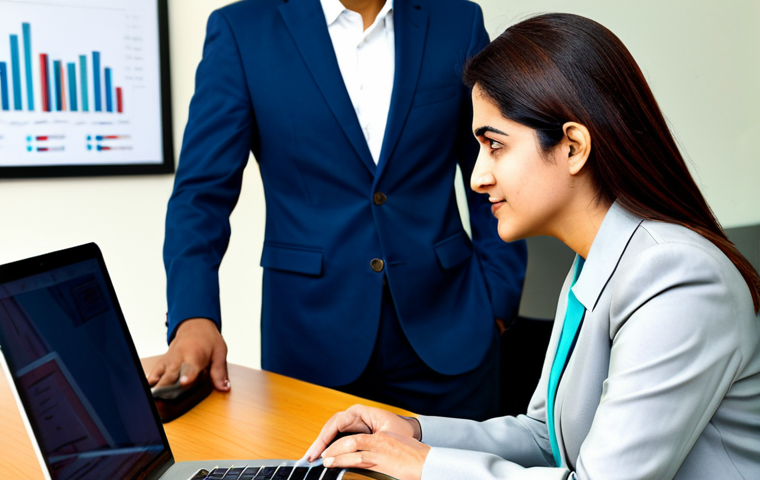 A professional female career counselor, a Pakistani woman in her 40s, dressed in a modest business suit, attentively engaging in a one-on-one session with a young adult male, a Pakistani man in his early 20s, who is in appropriate, smart-casual attire. They are seated at a sleek, modern desk in a well-lit, contemporary office environment. A laptop is visible on the desk, displaying a graphic representation of career pathways or an assessment tool. The atmosphere is one of focused guidance and thoughtful discussion. The subjects exhibit perfect anatomy, correct proportions, natural poses, well-formed hands, and proper finger counts. This image is safe for work, appropriate content, fully clothed, modest clothing, professional dress, and family-friendly.
