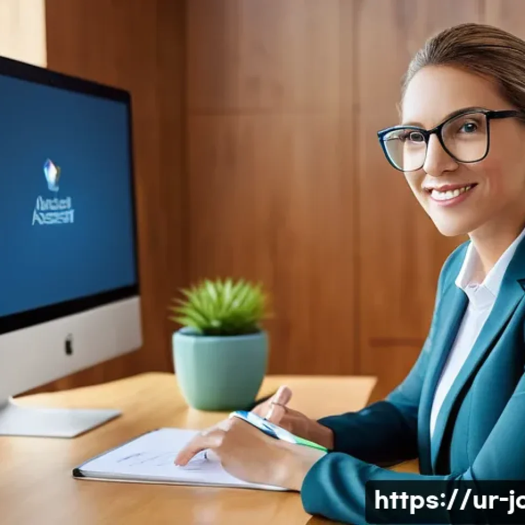 직업상담사 필수 소프트웨어 - **Prompt:** A modern, brightly lit career counseling office. A professional female career counselor,...